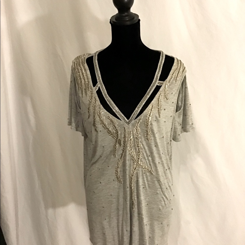 Haute Hippie Embellished Beaded Gray Top